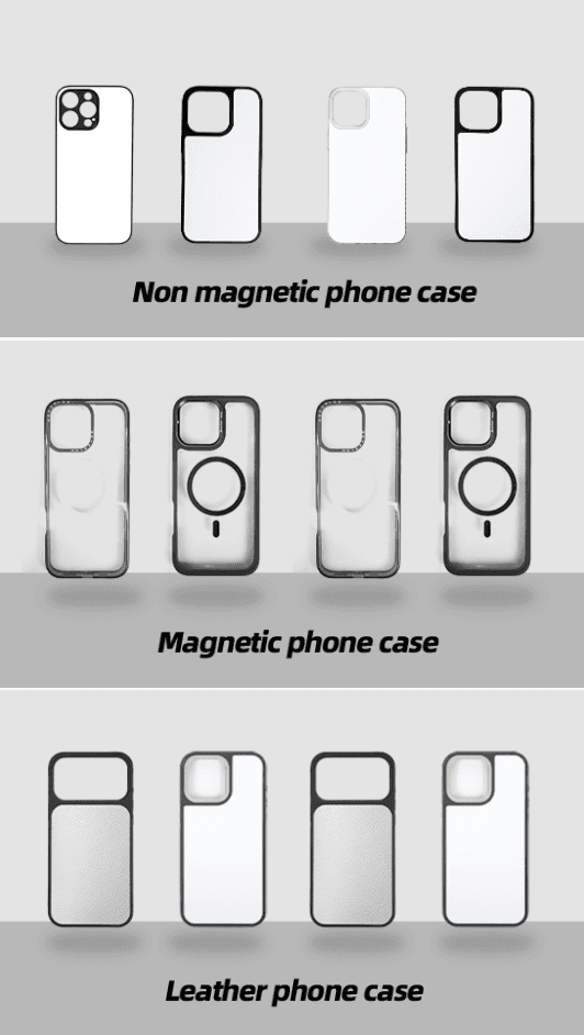 Drie types telefoonhoesjes: TPU, silicone en hardcase