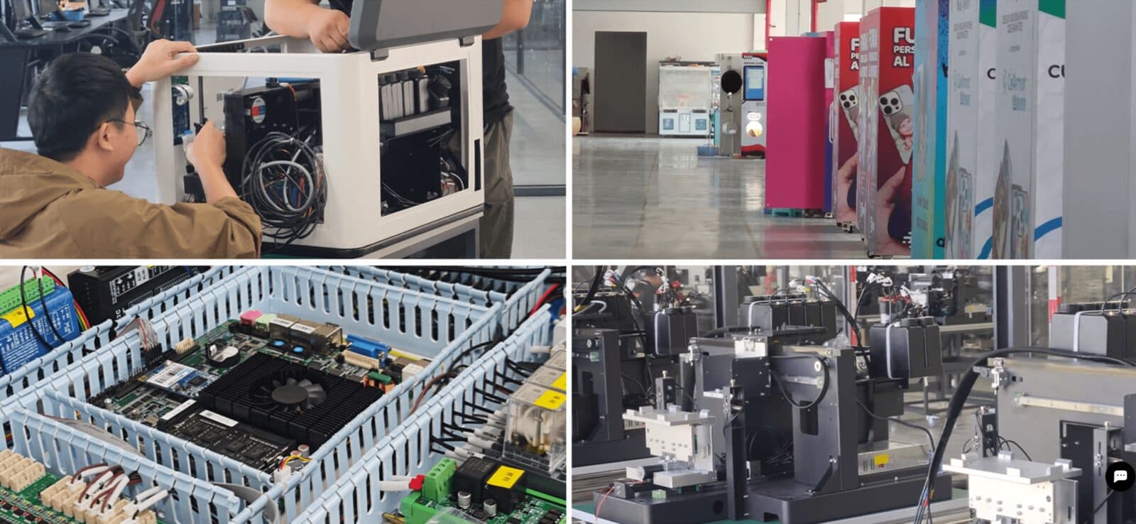 De technologie achter onze telefoonhoesje printers — assemblage, showroom en elektronica